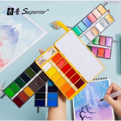 Professional 36 48 60 Colors Solid Watercolor Paint Set Foldable Pigment Paint Water Brush Pen for School Drawing Art Supplies