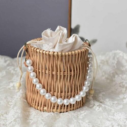 60% Dropshipping!!Rattan woven bag with imitation pearl handle, rattan woven female simple female handbag with accessories