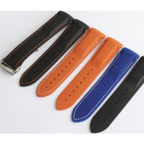 20mm 22mm Black Blue Orange With Stitches Rubber Silicone Watch Bands For Omega Seamaster 300 Ocean Strap Bracelet