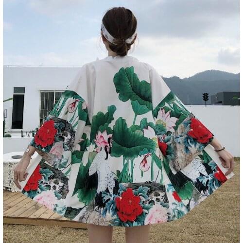 Vintage floral kimono cardigan traditional japanese kimono style dress casual loose summer cardigan hanfu women bathrobe