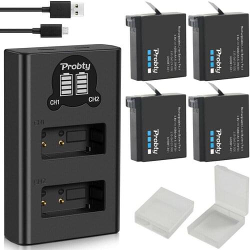 4Pcs Probty AHDBT-401 + LED USB Dual Charger For Gopro Hero 4 Batteries Go Pro Hero4 bateria AHDBT 401 Action camera Accessories