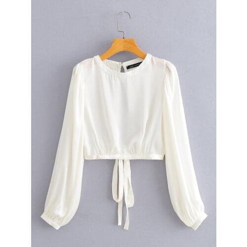 2021 New Summer Spring Women T-shirts Long Sleeve Lace Up Crop Top Backless Casual Streetwear Young Lady French Style C2432