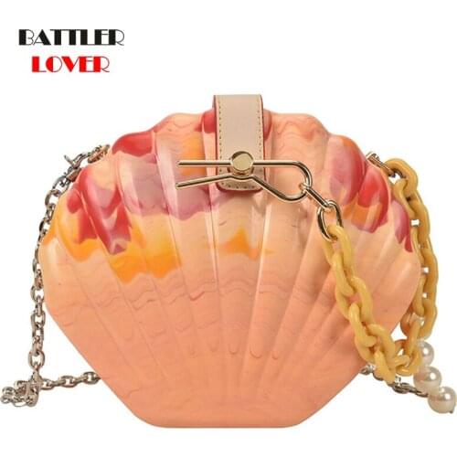 Women Shell Shapes Crossbody Bags Pearl Chains Design Handbags For Female New Party Evening Minaudiere Ladies Candy Color Clutch