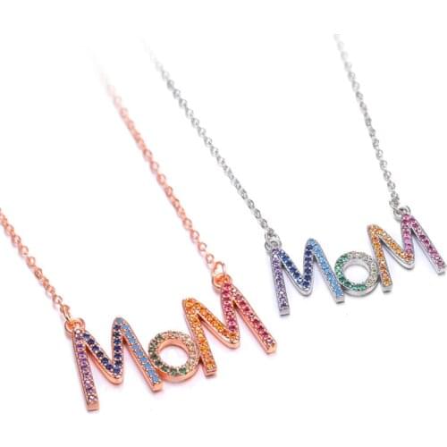 JUYA Premium Mom Letter Pendant Mothers Day Gift Collar Necklace Rainbow Cz Fashion Mama Necklace Woman