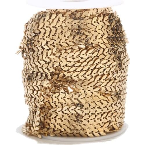1 Meter Gold Plated Stainless Steel 6mm Width Embossing Flat Arrow Chains Fishbone Fishtail Herringbone Link Chain DIY Making