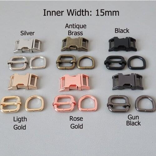 1Set 15mm Pet Dog Collar Accessory Paracord Metal Clasp Belt D Ring Snap Hook Adjuster Harness Straps Buckle Outdoor Hardware
