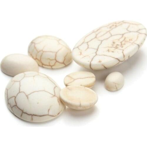 10 Pcs/opp Multi Size Howlite Bead Flat Back White Color Oval Howlite Cabochon December Birthstone Cabochon Beads