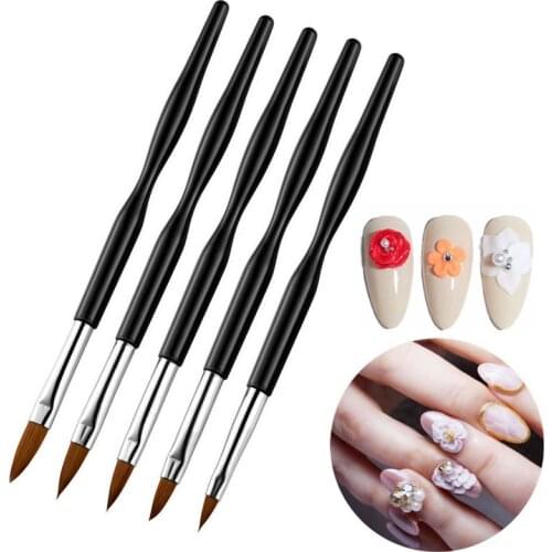 5pcs/lot Nail Brush For Acrylic Liquid Powder Carving Flower Shaping Builder Nail Art Painting Tools Pen