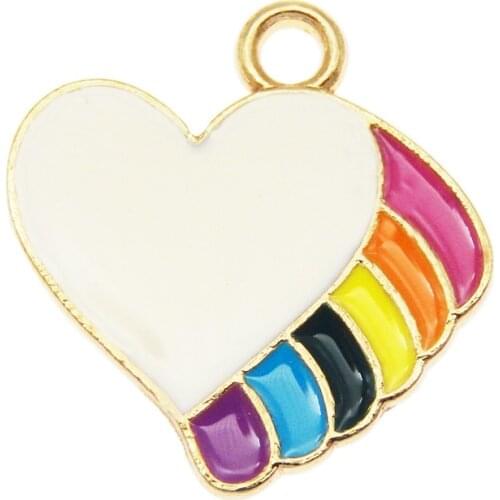 Julie Wang 8PCS Enamel Small Heart Charms Rainbow Color Alloy Gold Tone Heart Pendant Bracelet Jewelry Making Accessory