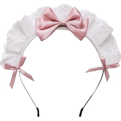 Japanese Lolita Hair Accessories Ruffled Lace Sweet Bowknot Gothic French Maid Headband Anime Victorian Cosplay Costume
