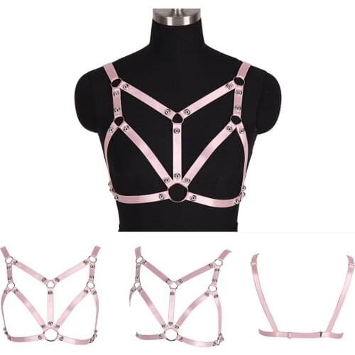 Rivet Accessories Elastic Bondage Tops Cage Bra Sexy Lingerie Harness Women Exotic Costumes Halloween Rave Gothic Style Fetish