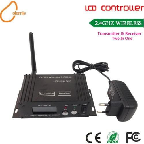 Free Shipping Wireless DMX512 Transmitter & Receiver 2 in 1 LCD Display Power Adjustable Repeater LED Lighting Controller