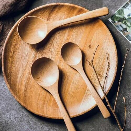 Japanese Style Big Ju No Paint Long Handle Spoon Household Restaurant Porridge Soup Solid Wood Kitchen Utensils Bambu Matcha
