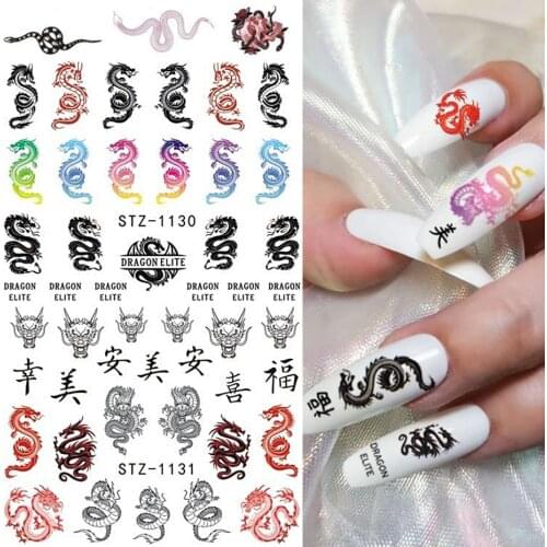Dragon Snake Nail Sticker Chinese Style Nail Water Transfer Slider Abstract New Year Character Decal Manicure SASTZ1114-1137-1