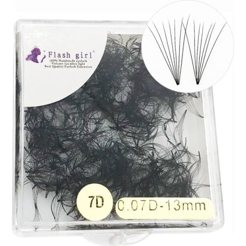 Flash girl 1000 fans per box thick and wispy 7D 13mm 0.07D short stem premade fans Russia Volume eyelashes extensions