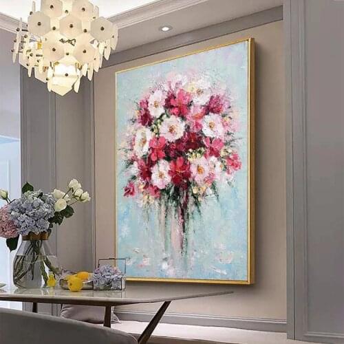 Abstract Flower oil painting 100% Handmade Scenery Nice Large Pink Purple Canvas Modern for Living Room Gift Home Decoration