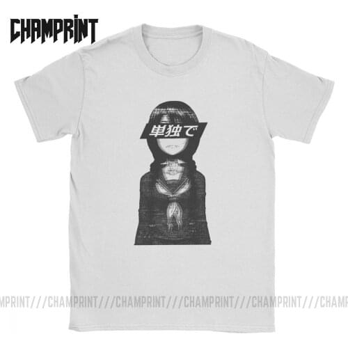 Vintage Alone Sad Japanese Aesthetic T-Shirts Men 100% Cotton T Shirt Loli Vaporwave kawaii girl Short Sleeve Tee Shirt Summer