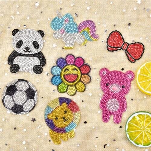 Hot Fix Rhinestone Applique Iron-On Clothes Diy Crystal Diamond Animal Patches Flower Rainbow Bow Cute Panda Cartoon Stickers