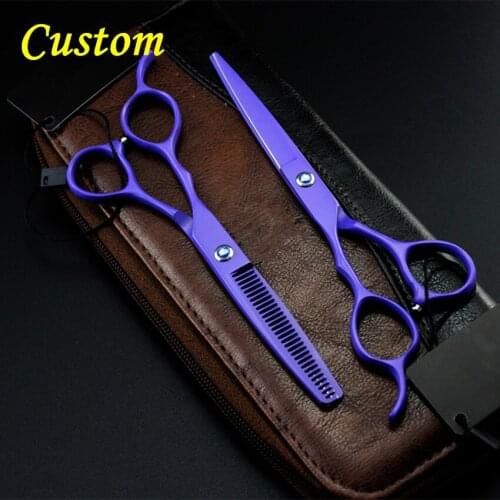 Custom Upscale Left handed Purple cut hair scissors thinning scissor makas shears cutting barber tools hairdressing scissors set