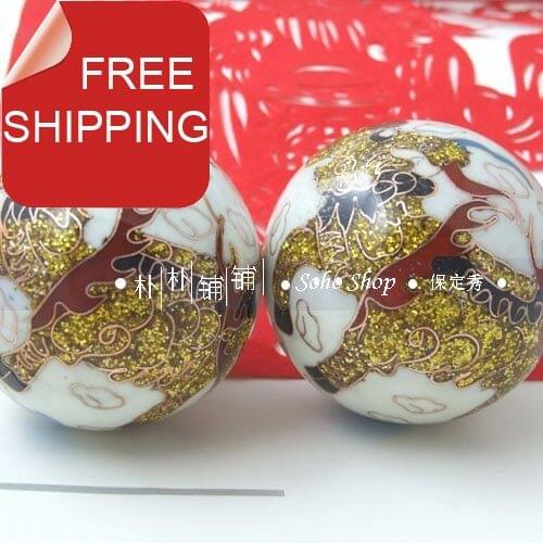 50mm chinese baoding balls w/gold kirin,fadeless in multi colors.Cloisonne health stress balls. Red paper box.Free shipping