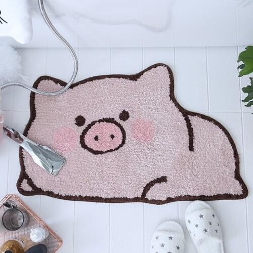 Cartoon Pig Bathroom Rugs Bath Mat Non-Slip Fluffy Soft Plush Microfiber Shower Rug Machine Washable Carpet Quick Dry Shaggy Mat
