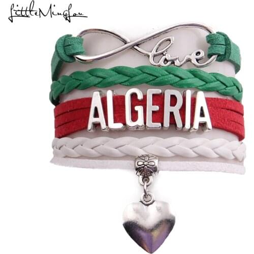 Little MingLou Infinity love country Algeria Bracelet heart Charm leather wrap men bracelets & bangles for Women jewelry
