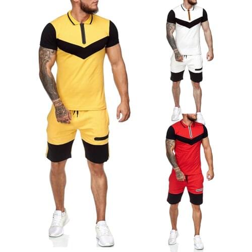 2020 Patchwork Short Sets For Men Casual Clothes Summer Man 2 Piece Set Sports Suits For Men Shirts and shorts Male Sets Gym