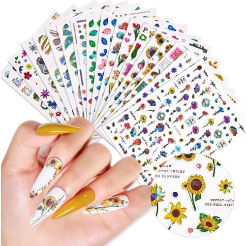 New Laser Flower Nail Sticker Color Adhensive Slider Decoration DIY Nail Art Stickers Rainbow nail Decal designs Nail Accessorie