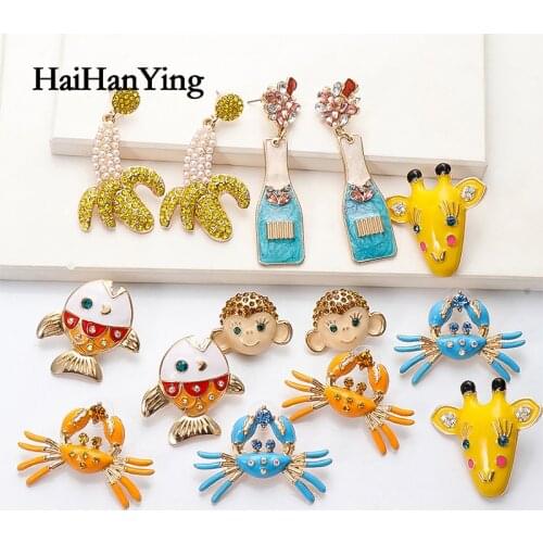 New Cute and Creative Enamel Sweet Animal Deer Earrings Fashion Crab Fish Banana Earrings for Women Girl
