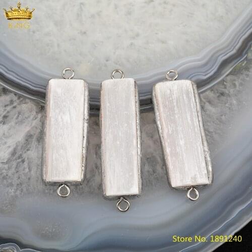 5pcs Natural Plaster Stone Rectangle Charms Connector Bracelet Necklace ,Plated Tin Bails Plaster Charms For DIY Jewelry Making