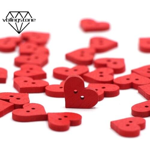 50Pcs 15x12mm Red Heart Button For Kids 2-Holes Decorative Wooden Buttons For Clothes Sewing Accessories Scrapbooking Crafts DIY