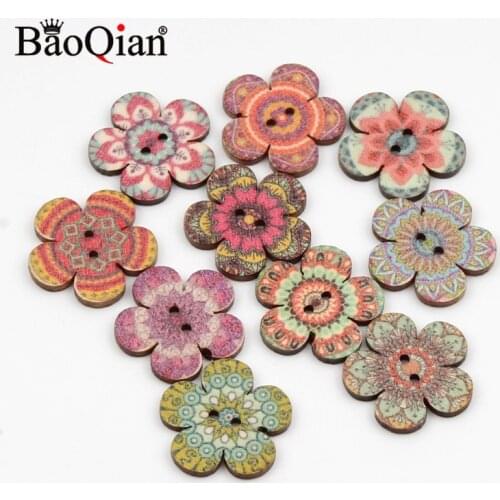 50Pcs 20/25mm Retro series Flower Wooden Buttons For Clothing DIY Sewing Buttons Scrapbooking Decor Craft Accessories