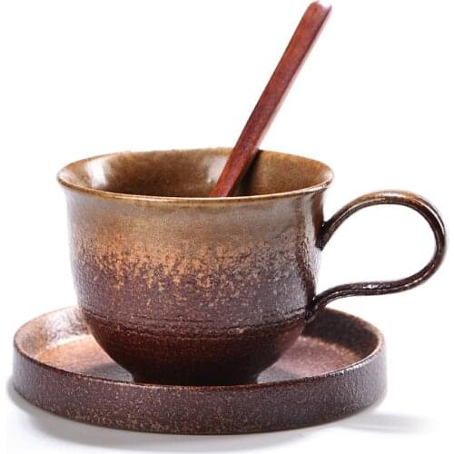 Luxury Retro Coffee Cups Set Ceramic Creative Simple Eco Friendly Tea Cup and Saucer Japanese Kubek Do Kawy Home Crockery AB50BZ