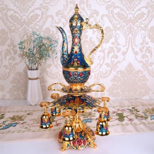 Russian Home Hotel European-Style Flagon High-End Gift Home Hotel Sterling Silver Flagon Teapot Cup Holder Set