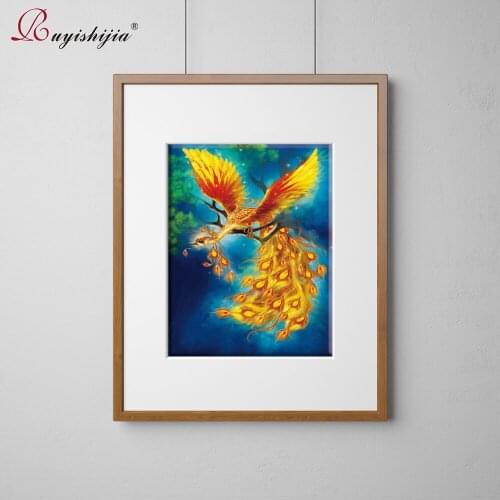 RUYISHIJIA 5D Diamond Painting Full Drill Square Diamond Mosaic Embroidery Pictures Rhinestones diamant Animals Phoenix Firebird