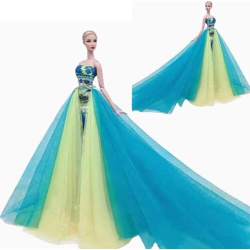 Blue Yellow 11.5" Doll Dress Princess Outfits For Barbie Clothes Wedding Gown Long Dress 1/6 BJD Dolls Accessories Toy Girl Gift