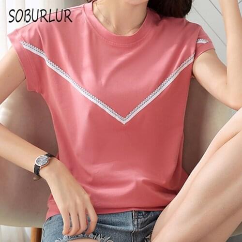 SOBURLUR 2021 Summer New Tops Kawaii Woman T-shirt Womens Solid color Short sleeve T-shirts Crop Top Oversize Women Clothes