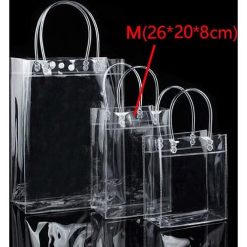 1PC PVC Handbag PP Plastic Transparent Bag Gift Wedding Candy Packaging Skin Care Toiletries Cosmetics Bag With Snap S/M/L