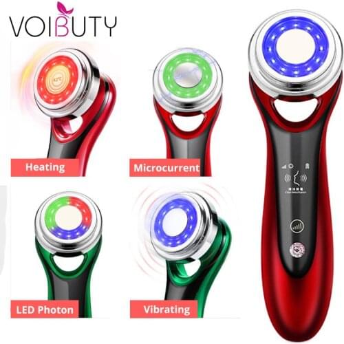 Ultrasonic Electric EMS Face Lifting Heating LED Photon Mesotherapy Anti Aging Skin Rejuvenation Device Spa Facial Massager