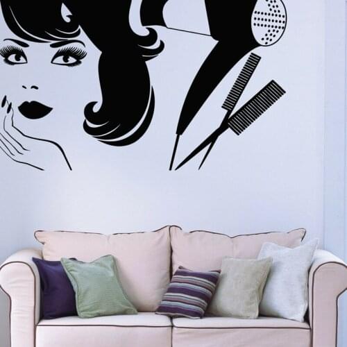 Hair Dryer Stylist Vinyl Wall Stickers for Beauty Salon Woman Barbershop Decoration Wall Decals For Gilr Adhesive Art WL35