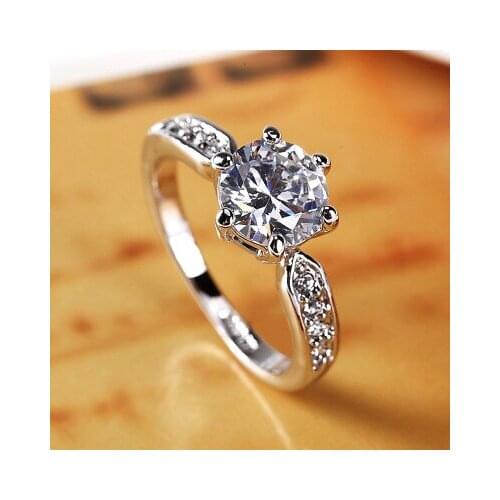 High-grade crystal ladies ring genuine gold pure white pure copper plated white gold ring 2 carat zircon ring