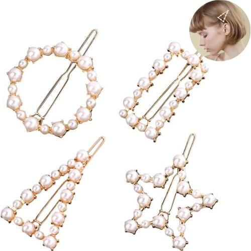Coxeer 4Pcs/Set Women Hair Clips Fashion Alloy Elegant Pearl Decor Hair Barrette Hair Side Clips For Girls Hair Accessories