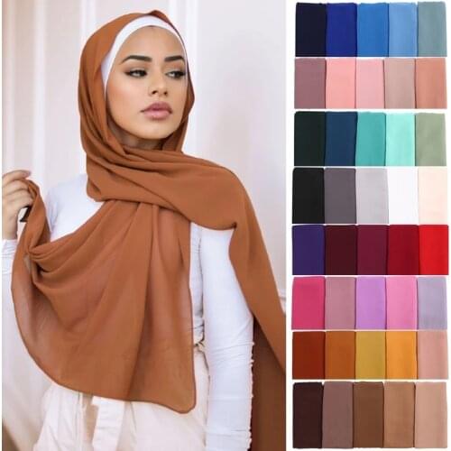 Women Solid Color Chiffon Hijab Scarf Wrap Islamic Shawls Headband Muslim Hijabs Wrap Headscarf Scarves 64 Colors