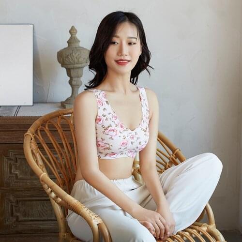 Womens Nnon-marking Underwear Crop Top Women Sportswear Printed Beauty Back Ice Silk Sports Bra Gathered Sexy Lingery Top Bras