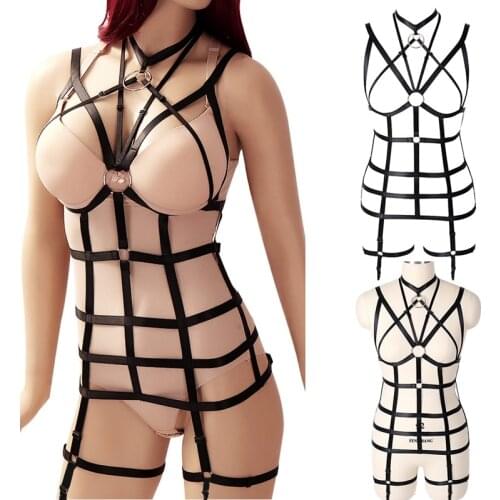 Women Sexy Full Body Bondage Harness Set Garters Belt Goth Suspenders Cage Bra Straps Erotic Lingerie Fetish Festival Rave BDSM