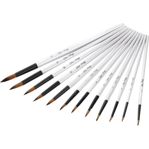 ZhuTing 12Pcs Nylon Hair Wooden Handle Watercolor Paint Brush Pen Set for Learning Oil Acrylic Painting Art Paint Brushes Supp