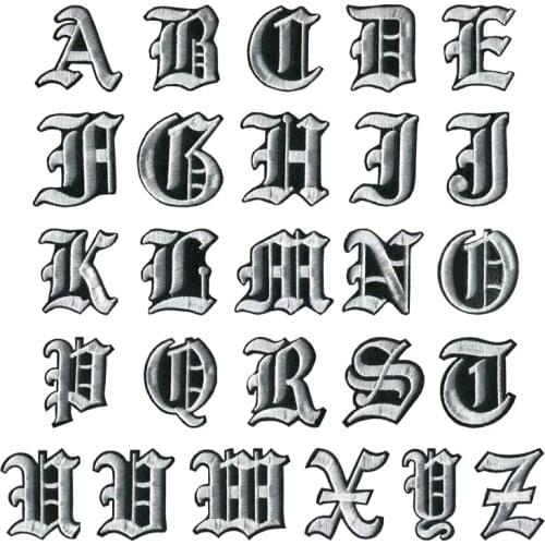 1PC A-Z black white 5cm high English Alphabet Letteres Mixed Embroidered Sew on badge Iron On Patch For Clothes Bag old English