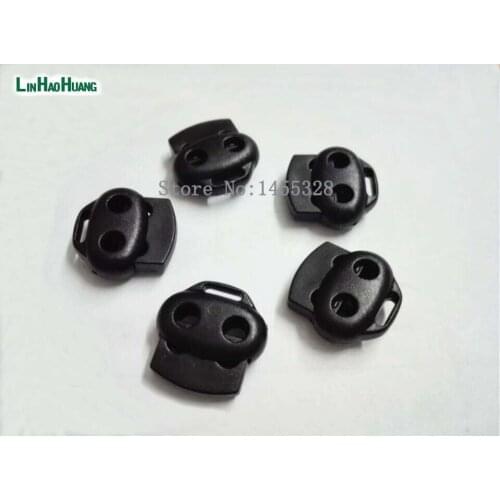 100pcs/lot black plastic ball cord lock toggles plastic 2-hole stoppers for 3.5mm bungee shock cord free shipping