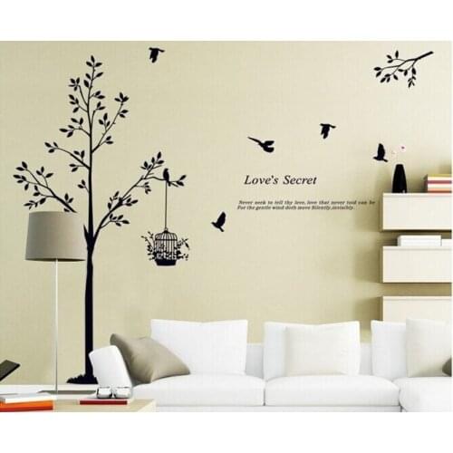 165*150cm(65*59inch) Black tree Bird Cage Vinyl Wall Decals For Living Room/Bedroom Wall Stickers Home Decoration Wallpapers