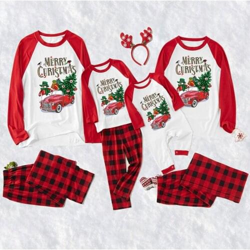 2021 Christmas Family Matching Pajamas Set Mother Kids Tshirts+Plaid Pants Set Dad Son Sleepwear Baby Christmas Clothes Outfits